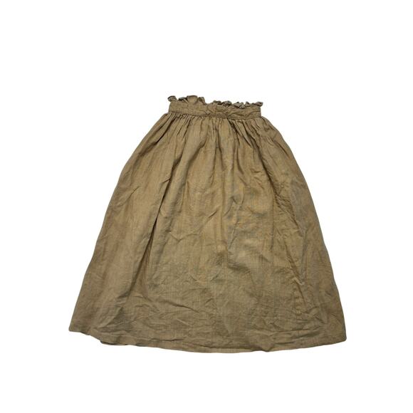 Vintage Khaki Tan 100% Linen Button Up Midi Skirt Size 4 FINITY Modest Lagenlook - Picture 1 of 6